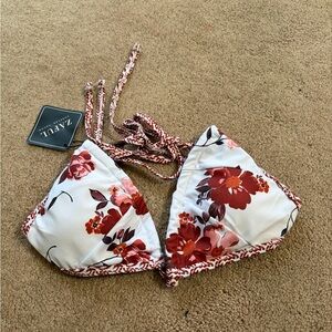 Zaful White Floral Triangle Bikini Top with Red and Pink Blooms